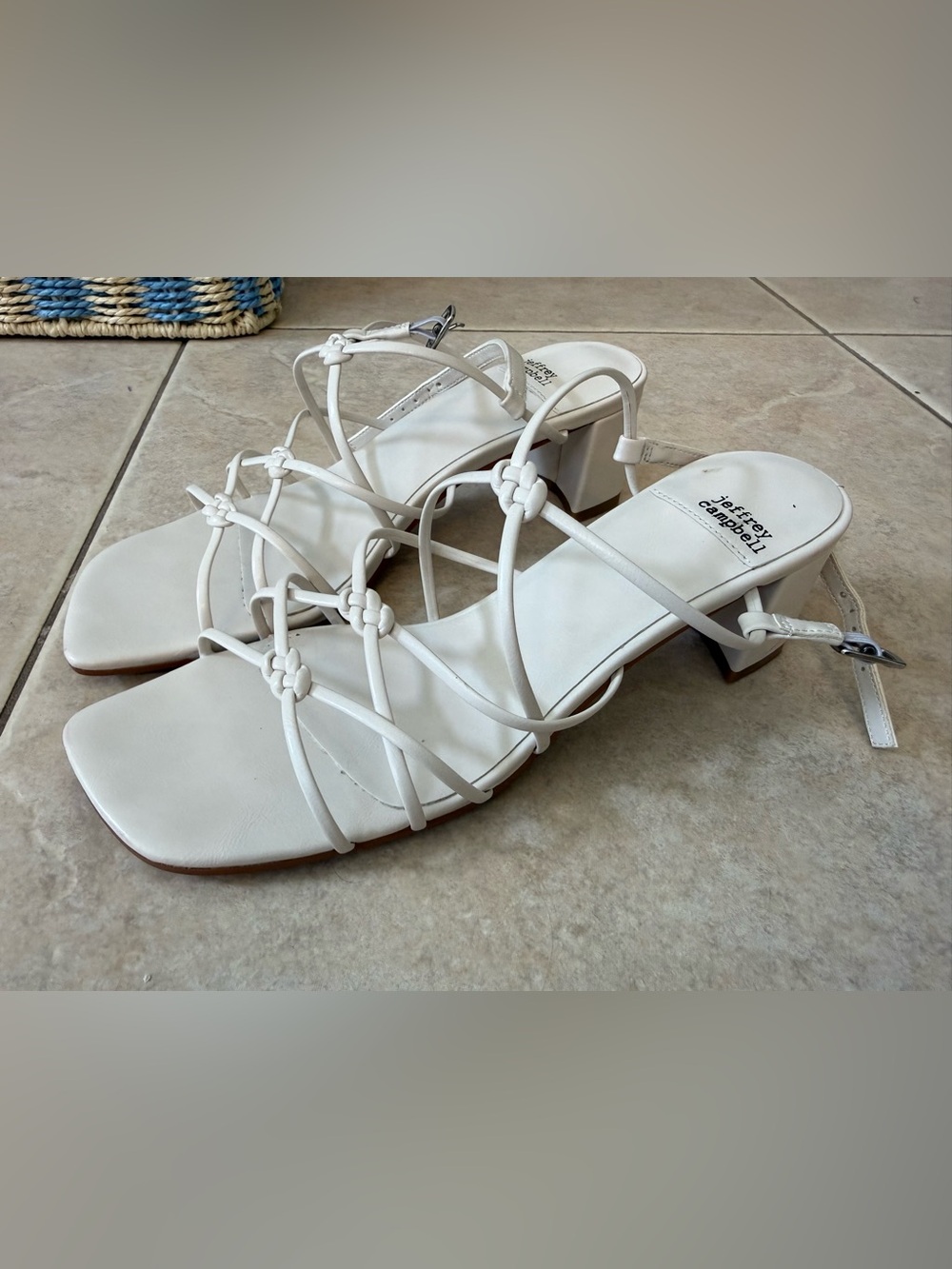 Jeffrey Campbell White Strappy Knotted Heeled Sandals | Size 7.5 - Picture 2 of 11